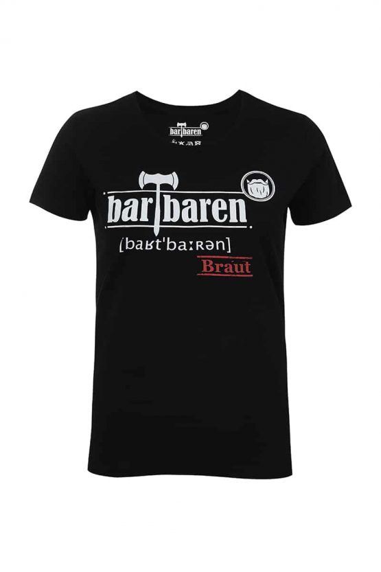 Damen T Shirt bartbaren Braut Front low res <a href="https://www.bartbaren.com/wp-content/uploads/2018/03/masse-braeute.png" target="_blank" rel="noopener noreferrer">Größentabelle</a>