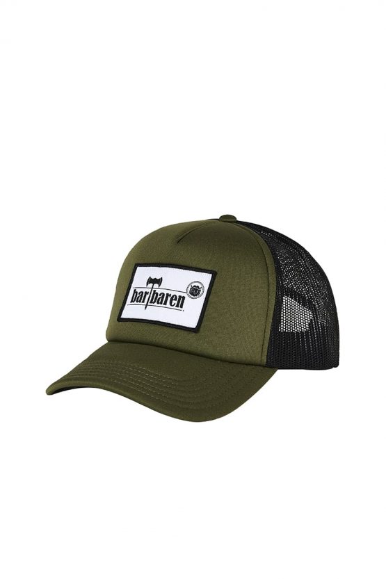 Retro Trucker Cap olive schwarz Front low res Die Retro Trucker Cap.