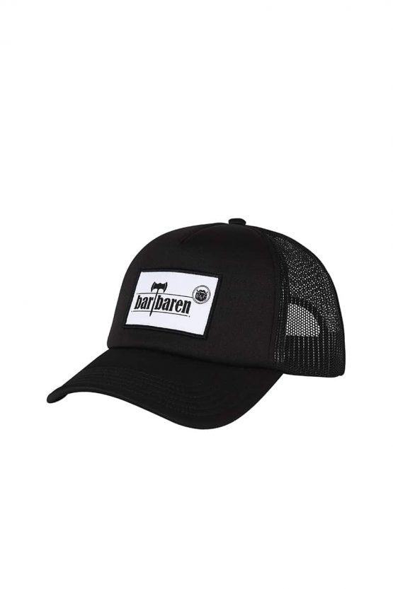 Retro Trucker Cap schwarz schwarz Front low res Die Retro Trucker Cap.