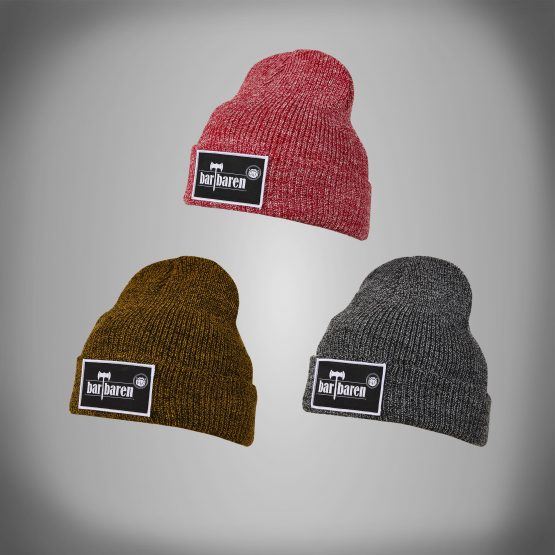 Gruppenbild Beanies Vintage grau Unisex Beanie im Vintage Style und fetten barTbaren Patch.