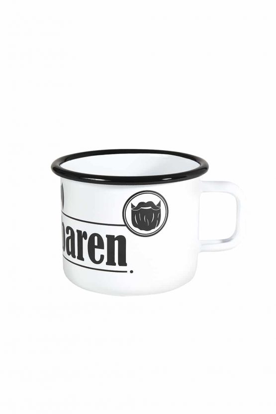Emaille Tasse weiss Logo Front