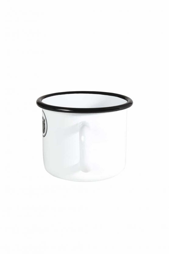 Emaille Tasse weiss Logo Seite