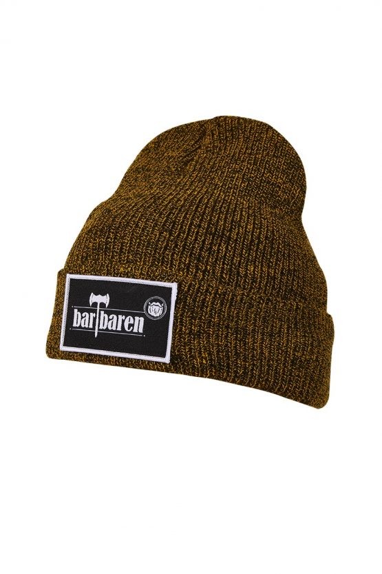 Vintage Beanie senf low res Unisex Beanie im Vintage Style und fetten barTbaren Patch.