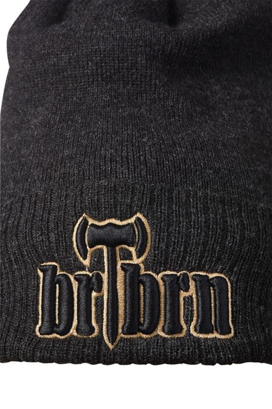 Beanie brTbrn charcoal Detail 01 Unisex Beanie mit Bommel und hochwertigem 3D Stick.
